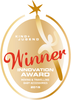 Gold seal “Innovation Award 2015 Winner” for baby accessories with figure and star