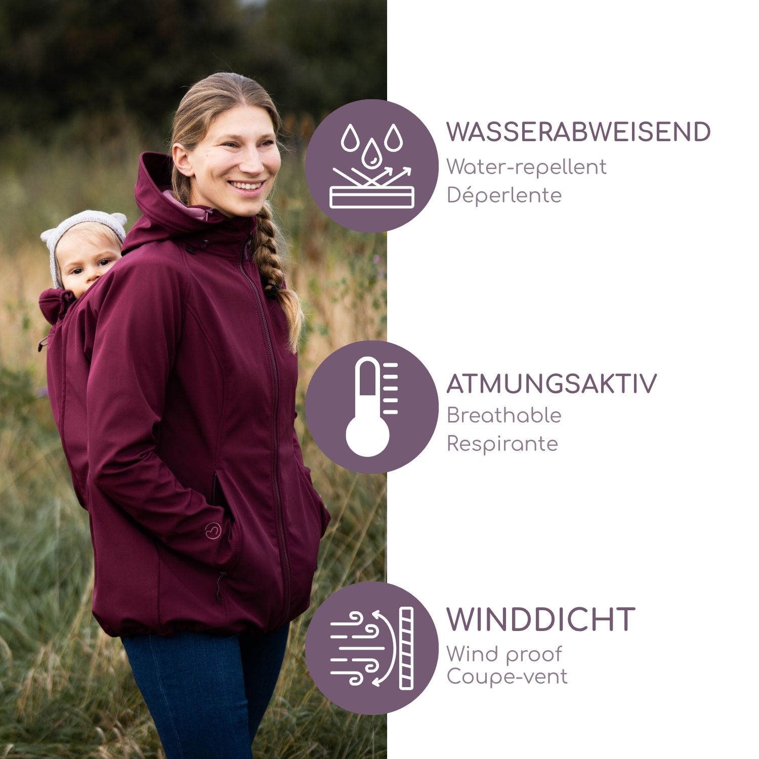 Softshell Babywearing Jacket Allrounder fit burgundy S