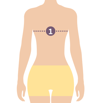 Rückansicht einer weiblichen Figur mit Markierung zur Messung des Brustumfangs